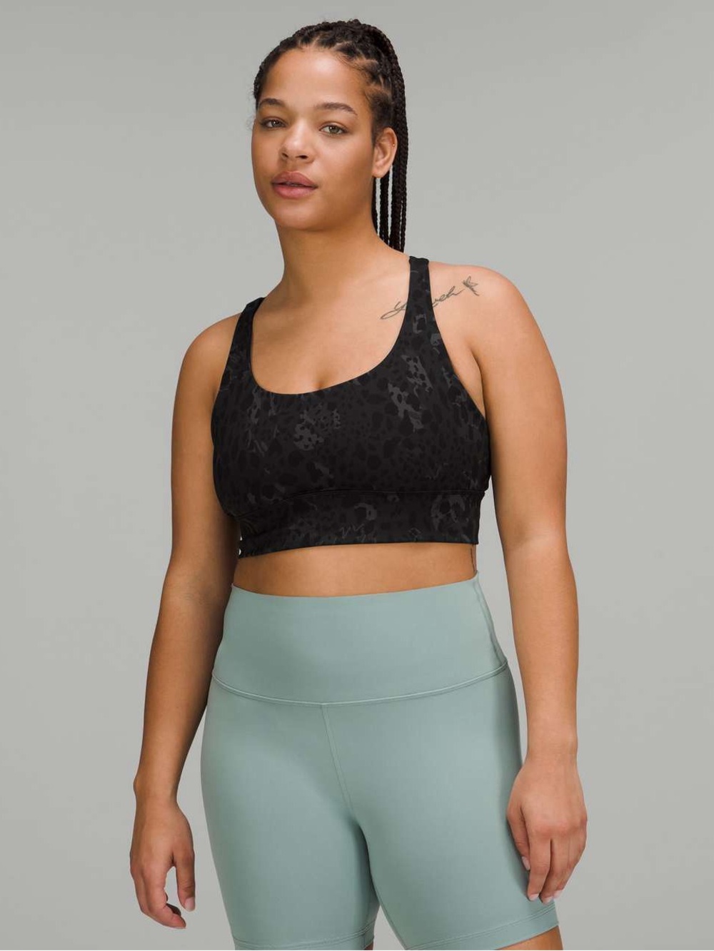 lululemon Energy Long Line Sports Bra in Black Cheetah